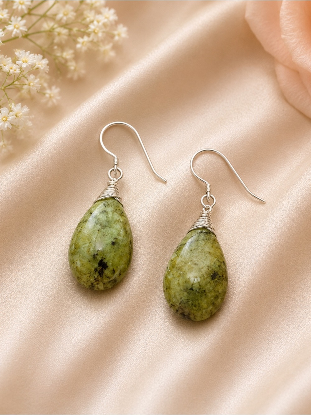 Elegant Green Stone Drop Earrings